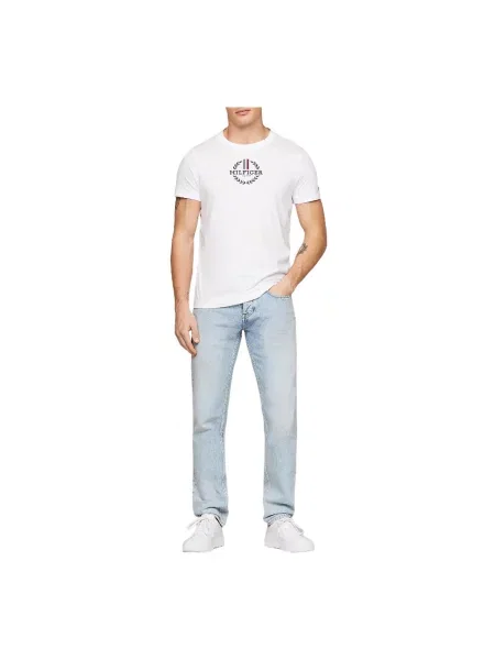TOMMY HILFIGER Majica Global Stripe Crest Logo Slim mornarsko plava / krvavo crvena bijela