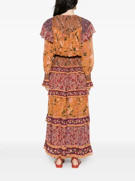 Rochie Farm Rio cu model floral cu imagine de costum maro