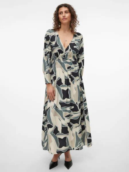 VERO MODA Ruha VMBELINE BEA bézs / elefántcsont / smaragd fekete