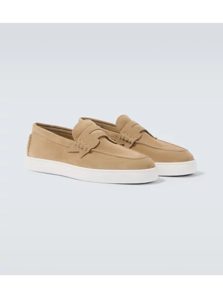 Chiloți Christian Louboutin din piele de căprioară slip-on bej