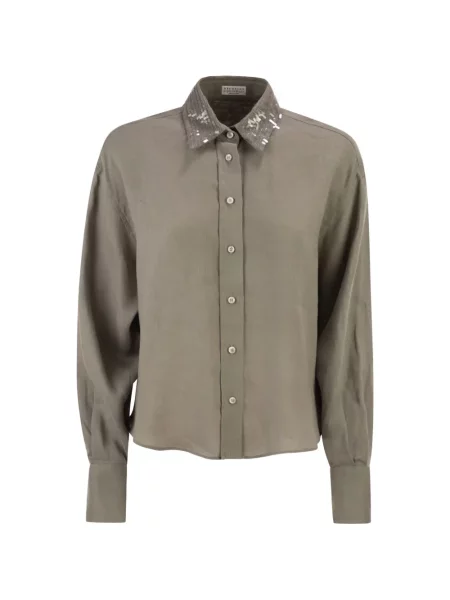 Cămașă Brunello Cucinelli cu paiete verde