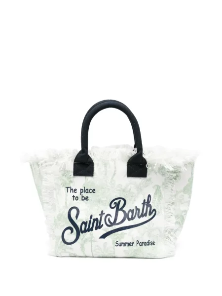 Geantă shopper Mc2 Saint Barth cu franjuri alb