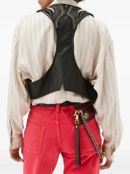 Kamizelka Versace skórzana z koralikami czarna