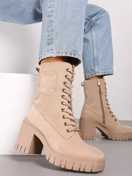 Botine cu platformă și înalt cu șiret Ameni bej