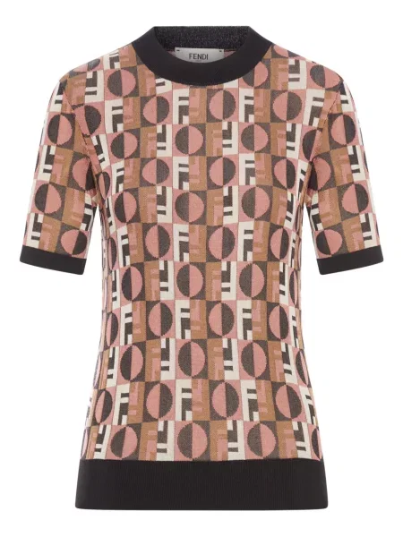 Tricou Fendi cu imprimeu geometric din jacard maro