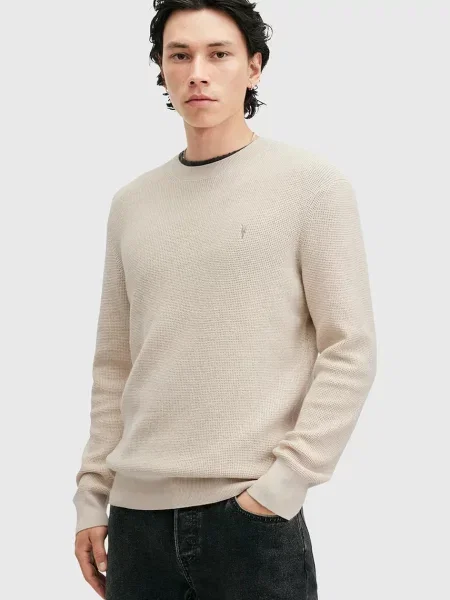 AllSaints pulover din amestec de lana ASPEN CREW barbati gri bej