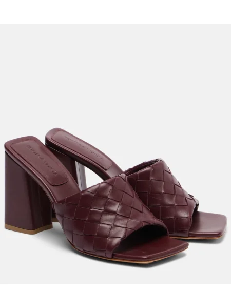 Papuci tip mules Bottega Veneta din piele bordo