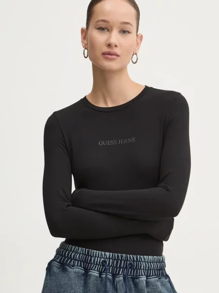 Tricou cu mânecă lungă Guess Jeans negru