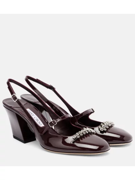 Pantofi cu toc Jimmy Choo din piele de lac slingback bordo