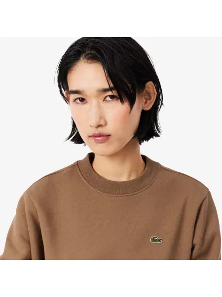 Lacoste Bluza Z Polaru Z Okrągłym Dekoltem Relaxed Fit brązowa