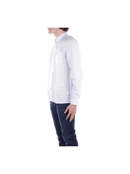 Lacoste koszula lniana regular z kołnierzykiem button-down niebieski