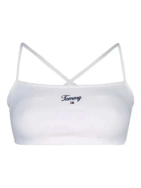 Top Tommy Jeans cu bretele cu nervuri alb