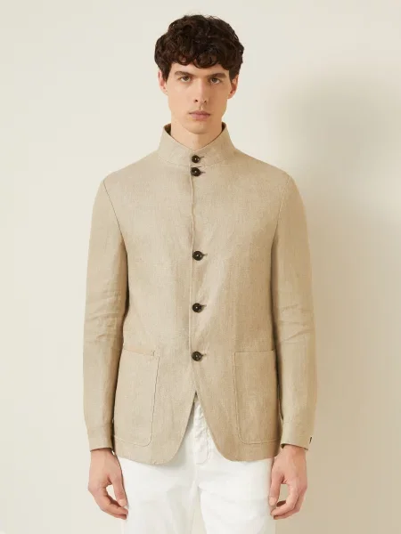 Zegna Lněné Sako Slim Fit béžová
