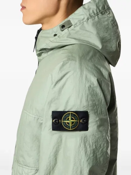 Geacă parka Stone Island cu glugă cu strasuri verde