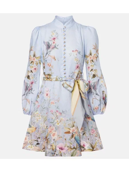 Lanena haljina Zimmermann s printom plava