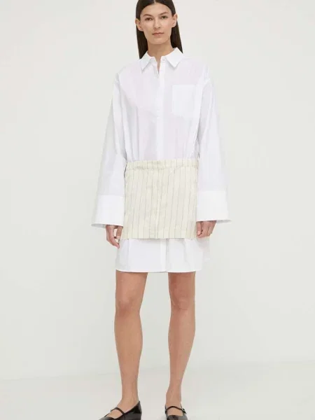 Remain rochie din amestec de in mini drept bej