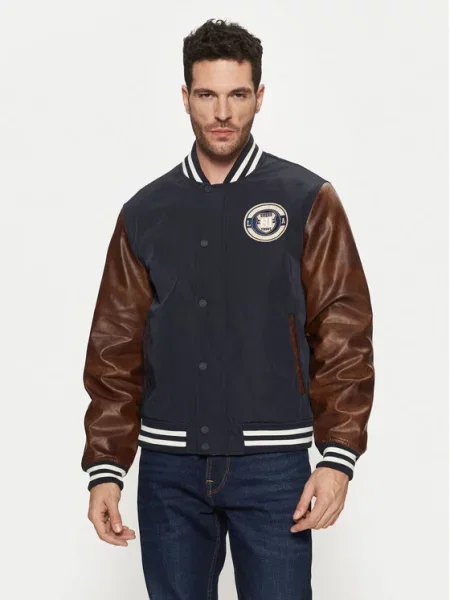 Guess kurtka bomber VARSITY granatowy przejściowa oversize niebieski