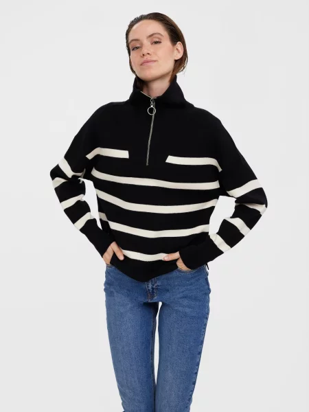 VERO MODA Pulover Saba negru / murdar alb