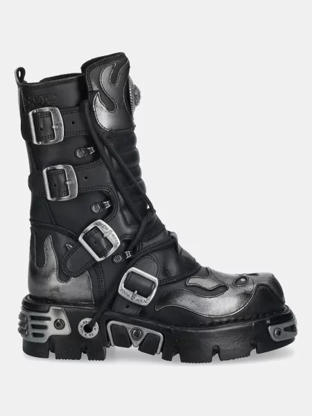 New Rock cizme de piele cu platforma negru
