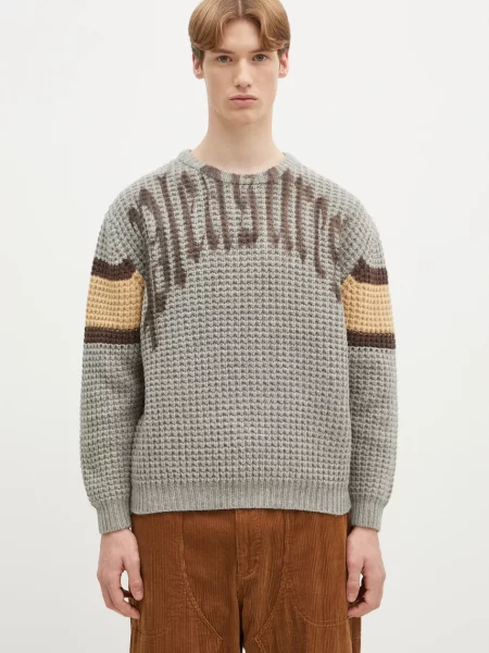 Vlněný svetr PLEASURES Twitch Chunky Knit pánský hřejivý šedá