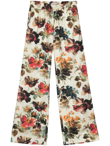 Pantaloni Alberto Biani de mătase cu model floral verde