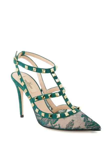 Pantofi cu toc Valentino Garavani din dantelă verde