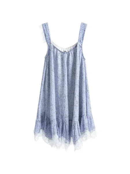 Rochie mini B+ab cu model floral cu imagine din dantelă albastru