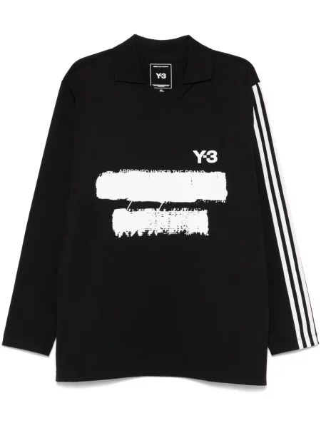 Lung tricou polo Y-3 cu autograf negru