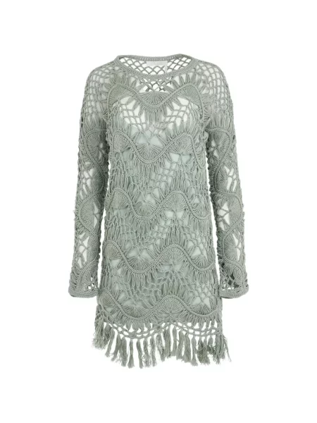 Rochie mini Chloé cu franjuri tricotate verde