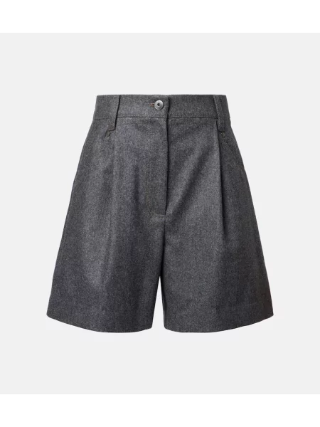 Pantaloni scurți Brunello Cucinelli cu talie înaltă de lână gri