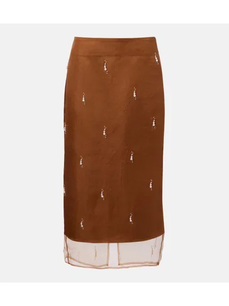 Fustă midi Róhe de mătase până la genunchi maro