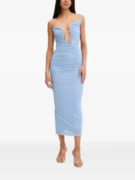 Rochie midi Bardot cu volane albastru