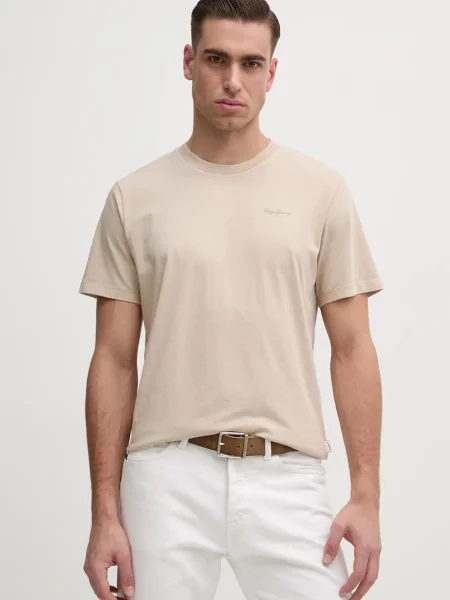 Тениска Pepe Jeans Jacko с изчистен дизайн бежово