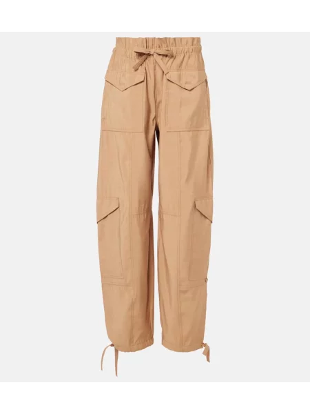 Pantaloni Ganni cu talie înaltă maro