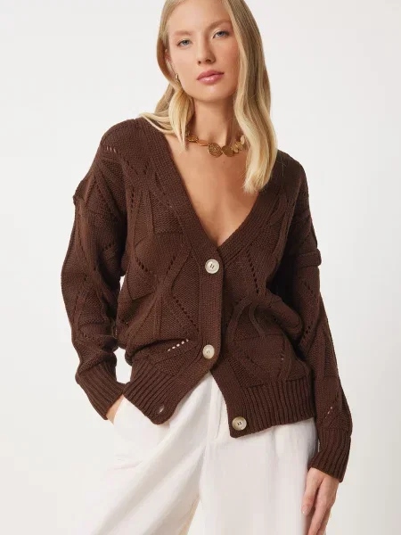 Happiness İstanbul Geacă tricotată maro