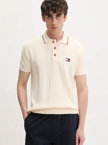 Tricou polo Tommy Jeans bej