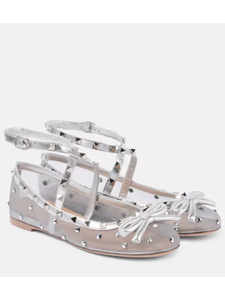 Balerinke Valentino Garavani z lokom z mrežo siva