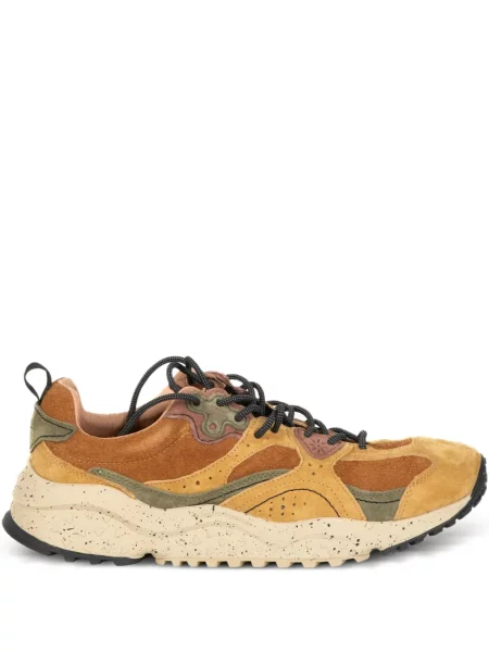 Sneakerși Flower Mountain cu șireturi cu model floral din dantelă maro