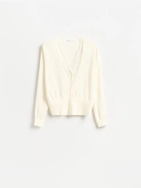 Reserved Cardigan cu dantelă nude