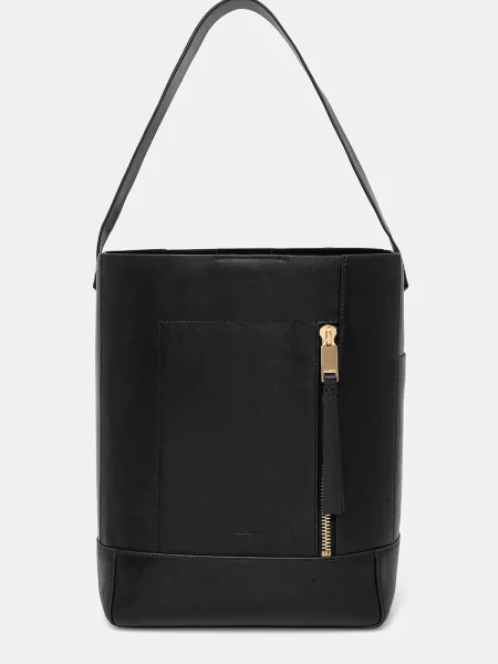 AllSaints geantă de piele HOBO negru alba