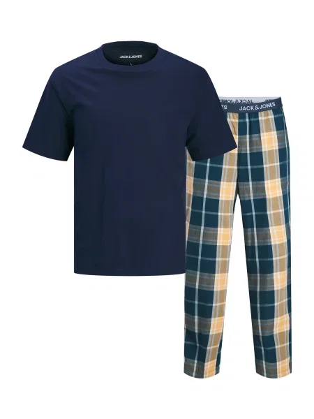 JACK & JONES Pyžamo dlouhé JACLUCA krémová / námořnická modř / petrolejová