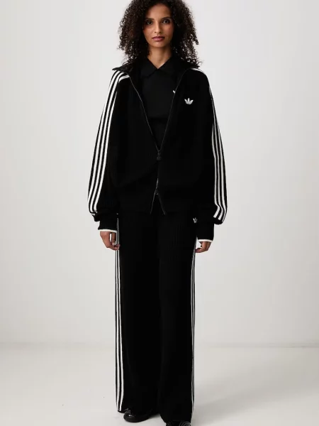 Adidas Originals Firebird Chunky Knit παντελόνι επίσημο με πρόσμιξη μαλλιού Γυναικείο μαύρο