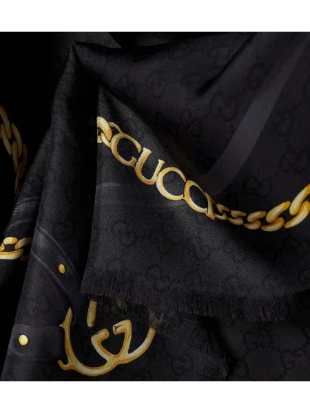 Fular Gucci cu franjuri de mătase negru