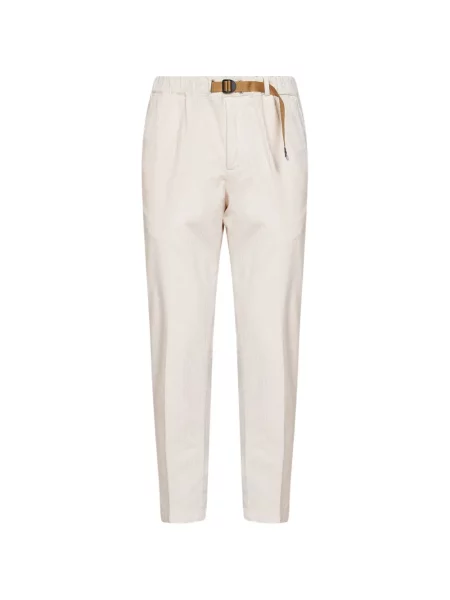 Cu centură pantaloni White Sand de catifea cord alb