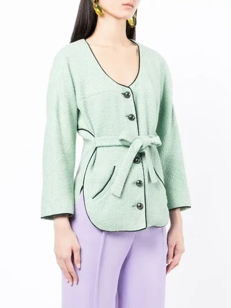 Tvídová jednořadá bunda Chanel Pre-owned zelená
