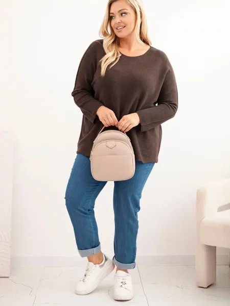 Kesi Włoski Dámsky sveter plus size s lodičkovým výstrihom hnedý