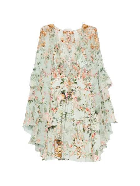 Rochie mini Camilla cu model floral cu imagine verde