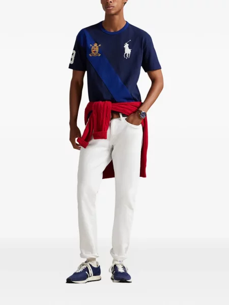 Tricou polo Polo Ralph Lauren cu dungi cu două rânduri de nasturi cu aplicații negru