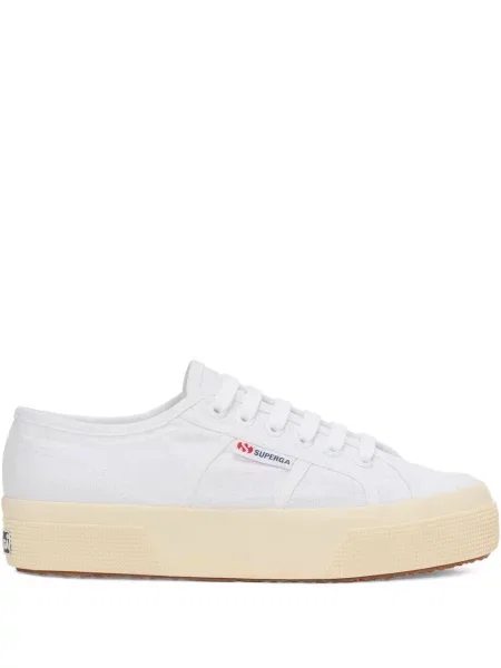 Sneakerși Superga cu șireturi cu platformă din dantelă alb
