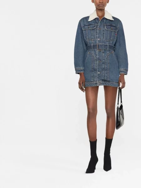 Cu centură lung rochie din denim Diesel albastru